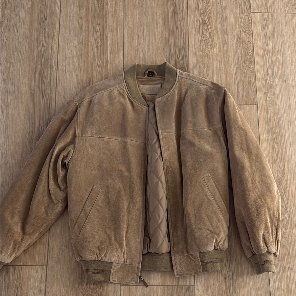 Men's Tan Suede Bomber Jacket
